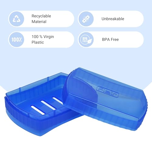 Image of FLAIR Estella Soap Case with Drainage | Reusable & Durable Soap Box | Modern Bathroom Soap Holder (1, T.Blue)