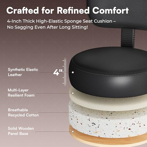 SUPERJARE Drafting Chair with Back, Adjustable Foot Rest Rolling Stool, Multi-Purpose Office Desk Chair, Thick Seat Cushion for Home Bar Kitchen Shop - Black 7205B