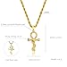 JINAO Ankh Cross Necklace for Men 14K Gold Plated - Snake Coiled Egyptian Symbol Cross Pendant with 5A Cubic Zirconia, 24