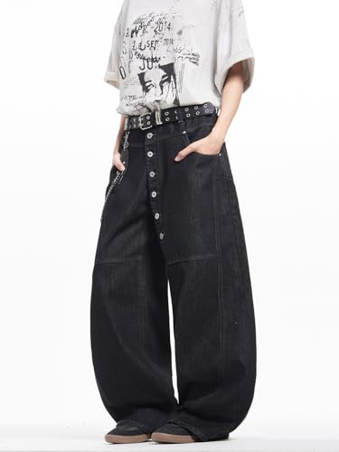 Men's Hip Hop Baggy Jeans Wide Leg Skater Jeans Loose Fit Denim Pants Streetwear Dance4