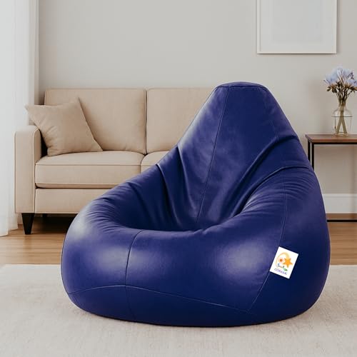 Image of Bean Bag Cover, Faux Leather, 66 x 86 x 112 cm, Indoor Gaming and Reading Chair (Navy, XXL, Solid)