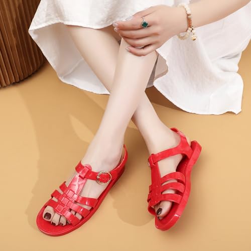 Image of Toddler Sandals Jelly Shoes Girls Unisex Boy Flat Retro Slides Clear Kids Water Slippers Slingback Summer Beach Size 8 Adjustable Buckle Glitter Dress Soft