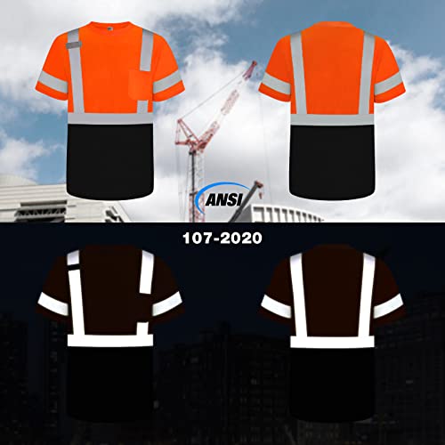 TCCFCCT Reflective Shirts Class 3 High Visibility Shirts for Men, Hi Vis Safety Shirts for Men Women, Short Sleeve Construction Work Shirts with Black Bottom, Durable & Breathable, Orange XXL