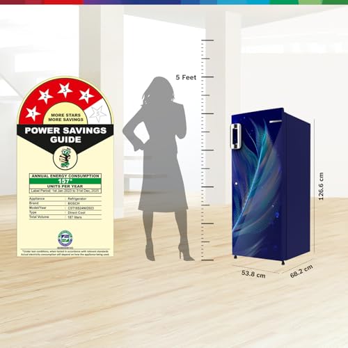 Image of Bosch 207 L, 4 Star, Direct-Cool Single Door Refrigerator | 18 Hrs Cooling Retention | 2.5X Faster Cooling | Spacious Multi Box | Delicate Crisper for Soft Veggies (CST20B34NI, Feather Blue)