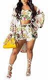 Swim Cover Up for Women 3 Piece Plus Size Swimsuit Kimono Cardigans Crop Top Shorts Bathing Suits...