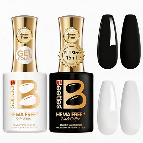 Image of Beetles Black White Gel Polish Kit - Simple Black & White Colors Collection, 2pc 15ML HEMA-FREE French Nails Design Trendy Colors Uv LED Lamp Salon DIY at Home Nails Gifts for Women