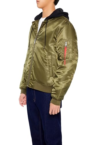 Image of Forever 21 Men's Hooded Cargo Bomber Jacket