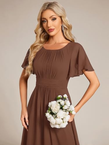 Image of Ever-Pretty Women's Spring Elegant Round Neck Short Sleeve Chiffon Empire Waist Floor Length Formal Dresses Bridesmaid Dress