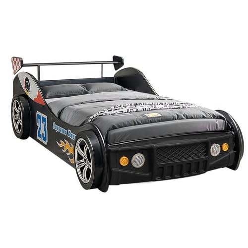 LKTART Car Bed Twin Size for Kids, Race Car Shaped Wooden Platform Bed, Black