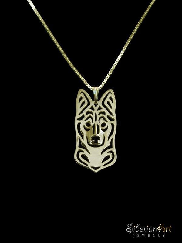 18K Yellow Gold Alaskan Klee Kai Pendant Necklace Gift For Dog Lovers Dog Necklace Pet Jewelry Dog Memorial Dog Keepsake Rare Personalized Animal Pet Jewelry Birthday Custom Jewelry
