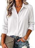 Zeagoo White Button Down Shirt Womens Blouse Dressy Casual Business Work Long Sleeve Tops V Neck Spring...