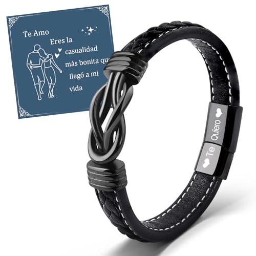 VU100 Presente para filho/homem/pai pulseira de couro para homem eu amo-te pulseira presente inspiração presente de aniversário para filho pai namorado marido - com caixa de presente, 21,5 cm, Aço