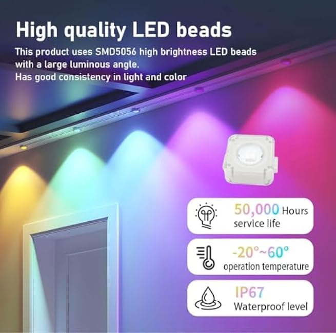 Permanent Outdoor Lights Pro, 50ft RGB-IC LED Eaves Lights, IP67 Waterproof with Smart App&Remote Control,for Christmas,Party, Daily, Halloween and All Holiday Decor