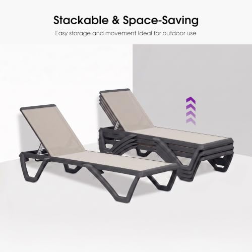 Image of PURPLE LEAF Patio Chaise Lounge Set of 4 Plastic Pool Lounger Chair, Beige