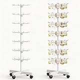 Soporte Giratorio de 7 Niveles Altura Ajustable, con 70 Ganchos, 150cm Altura, 40cm Ancho, Distancia Ajustable, Ruedas con Frenos 360° –para Joyas, Bufandas, Calcetines, Exposiciones y Hogar (Blanco)