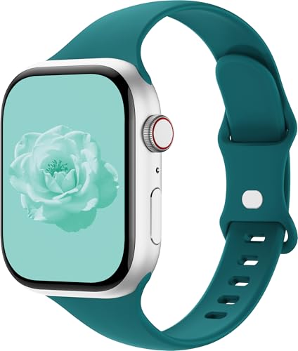 Image of Thin Silicone Band Compatible with Apple Watch 41mm 38mm 40mm 46mm 45mm 42mm 44mm, Slim Narrow Replacement Sport Strap Wristband for iWatch Series 11 10 9 8 7 6 5 4 SE Ultra 3 2 1 Women Men