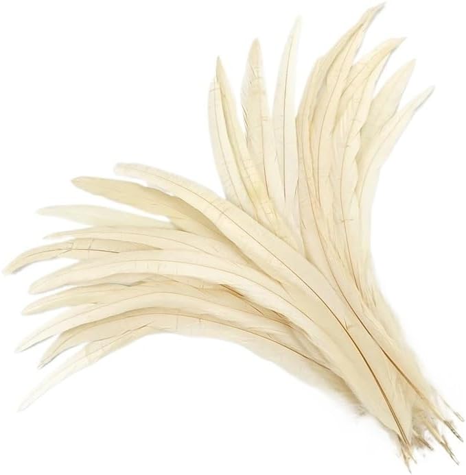 雄鶏の尾羽根 100枚 - 長さ30～35cm キジの羽根 DIY ウェディングデコレーションやホリデーアクセサリーに(Off wh
