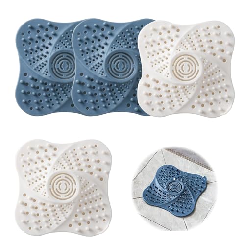 HEOUCH 4 Pieza Atrapa Pelos Ducha, Recoge Pelos Ducha de Silicona, Cuadrada Rejilla Desague Ducha, No Deformable, Reutilizable, para Duchas, Inodoros, Cocinas Atrapa Pelo y Suciedad