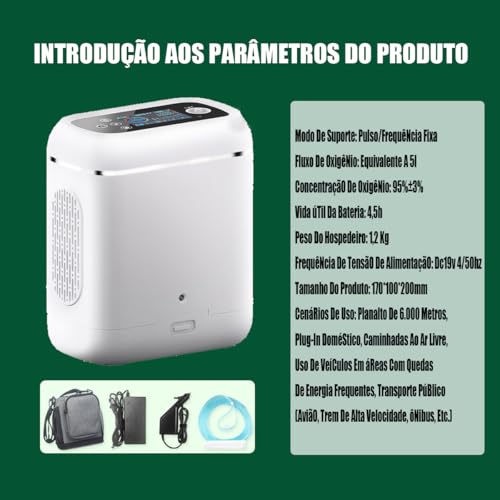 CNAOHGHN Gerador de 0X2 pulsado leve com bateria de 2 * 5000mAh, máquina de oxigênio AC 100~240 V, f