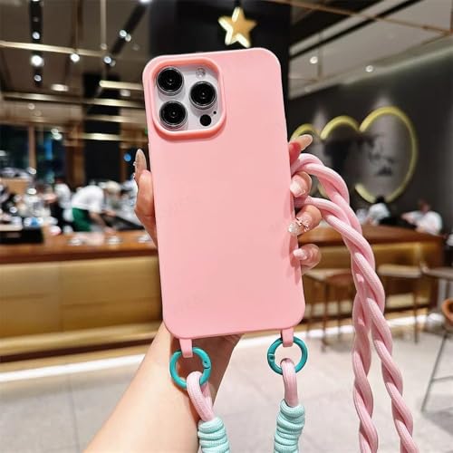 Coque silicone iPhone 14 antichoc luxe cordon rose bonbon