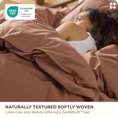 Image of Bedsure Cotton Duvet Cover Full - Luxury Slub Weave 100% Cotton Duvet Cover Set, PureWoven Bedding Set with a Linen Like Textured, Easy Change, Mocha Mousse, 80 inch x 90 inch