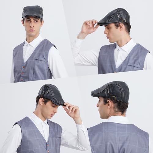 HESOCOZY Boné masculino Newboy de couro Ivy Boina Boina, Marrom, 7/7 1/8