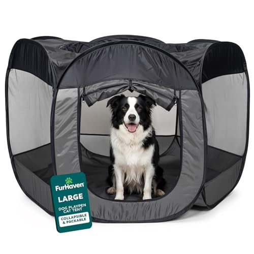 Image of FurHaven Soft-Sided Dog & Cat Playpen, Portable Foldable Indoor & Outdoor Pet Playpen with Mesh Windows & Zippered Door, Gray, Large