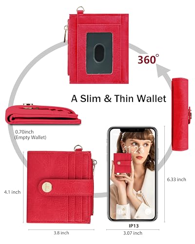 Image of Small Wristlet Wallets for Women Keychain Wristlet Wallet RFID Blocking Key Chain Wallet With Zipper Coin Pocket,2 Id Window (Red)