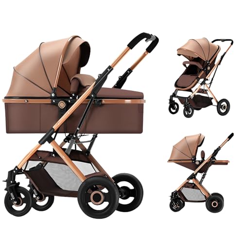 2 in 1 Convertible Baby Stroller Lightweight Stroller Newborn Reversible Foldable Pushchair with Adjustable Canopy Folding High Landscape Infant Carriage, Anti-Shock Toddler Pushchair