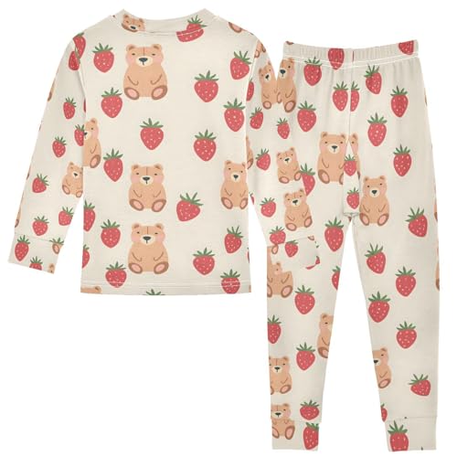 ALAZA Bear Fruit Animal Strawberry Pajamas Long Sleeve Sleepwear 2-Piece Pajama Set2