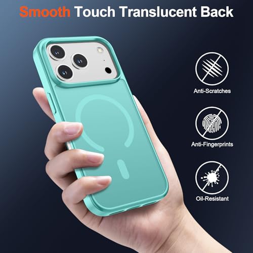 Image of SUPFINE Magnetic for iPhone 17 Pro Case (Compatible with MagSafe)(Military Grade Drop Protection) Translucent Matte Shockproof with Anti-Fingerprint Phone Cover,Blue Green