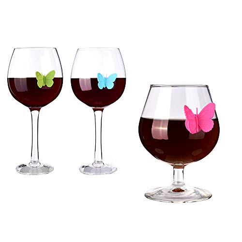 Alyc Wine Glass Charms Drink Markers Butterfly Glass Identifiers For Wine Tasting Party Favors Set Of 12 Silicone Wine Glass Tag With Suction Up #TOP4