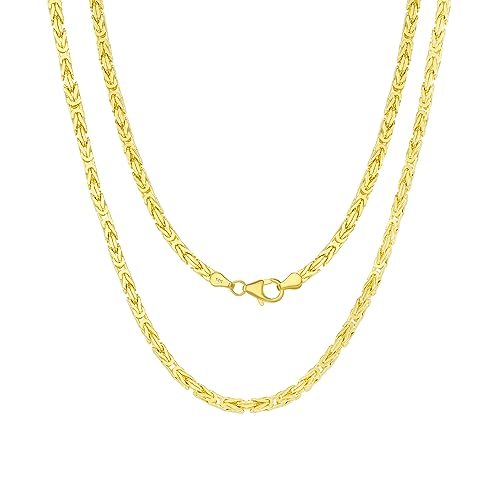 Nuragold 14k Real Yellow Gold Solid Byzantine Square Link 3mm Necklace (18