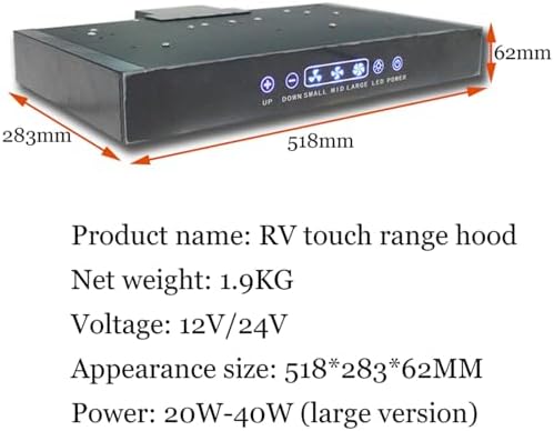 Wall Mount Range Hood, 518mm, 3 Speed Settings, 2 LED Lights, All-Copper Motor, Touch Control, Designed for RVs, Campers, Yachts, and Kitchens - 1
