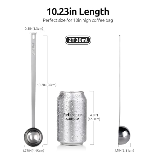 Image of U-Taste Coffee Scoop 2 Tablespoon: 18 /8 Stainless Steel Measuring Scooper for Ground Coffee, Bean, Powder, Espresso, 8.5in Extra Long Handle Metal Meaure Spoon for Canister, Jar (2Tbsp /30ml, Silver)