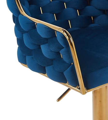 Image of Creative Swivel Bar Stool with Golden Plated Base Contemporary Blue Fabric Bar Stool with Gold Frame Suitable for Kitchen, Dining Area (Pack of 2)