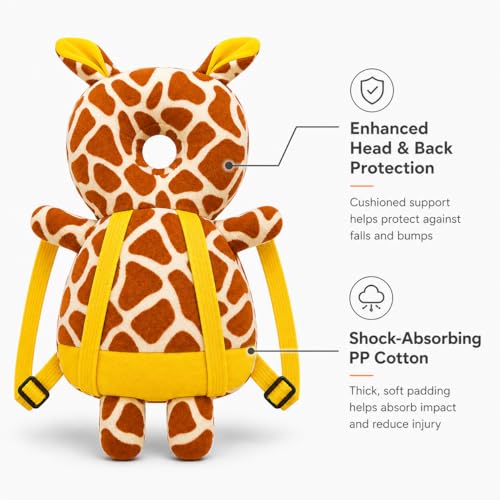 Image of GLUN Baby Head Protector Backpack, Pack of 1 Cute Giraffe Soft Cushioning, Adjustable Shoulder Belt, Head Protection Back for 6-18 Month Toddler Kids
