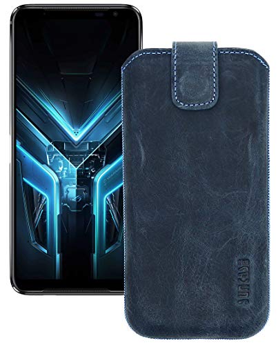 Étui en cuir Asus ROG Phone 3 ZS661KS Suncase bleu galet à languette