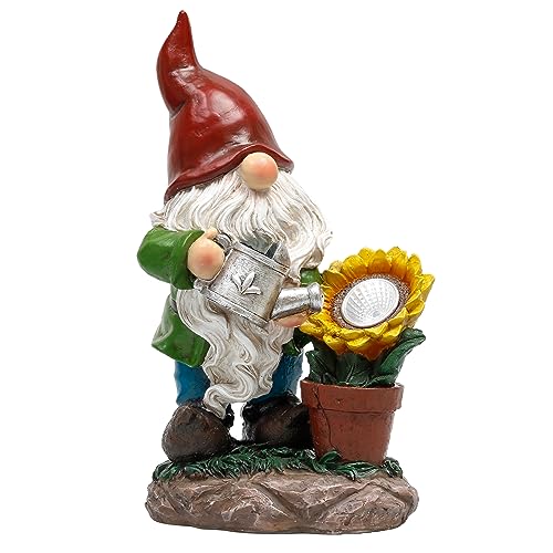 Teresa's Collections Sunflower Garden Gnomes Decorations For Yard With Solar Lights, Large Cute Garden Sculptures & Statues Outdoor Gnome Gifts For Front Porch Patio Lawn Ornaments, 11.4" #TOP3