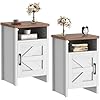 Jummico farmhouse nightstand modern bedside table with barn door and shelf rustic end table side table for bedroom living room 2 white  urban country home decor