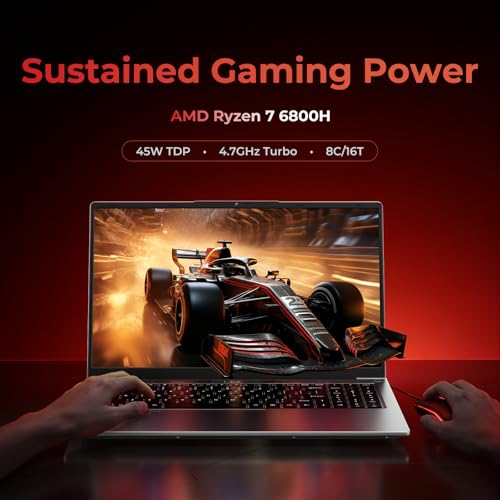 Image of 2026 15.6 inch FHD Gaming Laptop: AMD Ryzen 7 6800H 45W TDP, 24GB RAM, 1TB NVMe SSD, Windows 11 Pro, Keyboard, 6 Ports, Lightweight 3.5lb for Gaming, Students, Programming, Video Editing