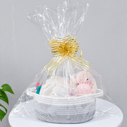 Image of ABenkle Small Basket with Handles, Boho Decorative Rope Woven Dog Cat Toy Storage Bin Shelf Storage Organizer, Easter Christmas Gift Basket, 12 inchx8 inchx5 inch