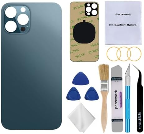 OEM Rear Back Glass Replacement (Pacific Blue) Compatible with iPhone 12 pro max 6.7 inches All Carriers with Pre-Installed Adhesive and Repairing Tool Kits