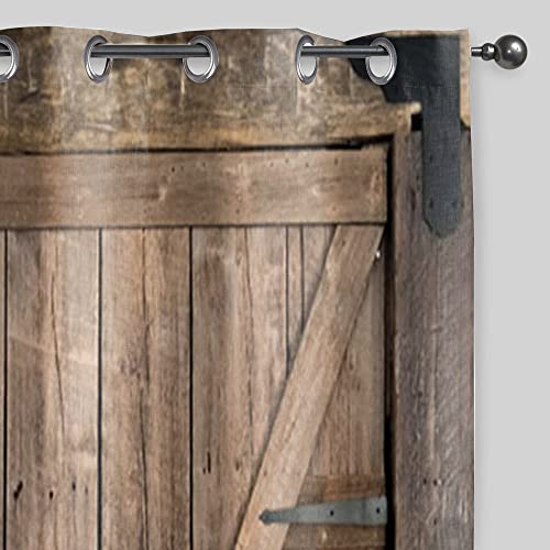 Renaiss Wooden Door Curtains Rustic Vintage Wooden Barn Door Print Farmhouse Style Window Treatment 84" H X 42" W Set Of 2 Panels Grommet Bedroom Living Room Blackout Window Drapes #TOP2