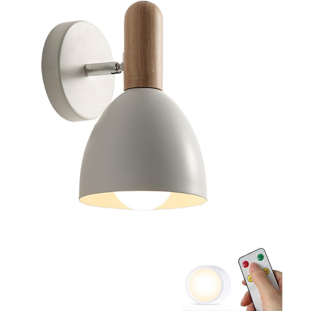 ZVALIEVYE Indoor Modern Farmhouse Industrial Battery Operated Wall Sconce Remote Dimmable Led Cordless Wall Light Fixture Rechargeable Wireless Wall Lamp for Bedside Kids Bedroom Living Room/White