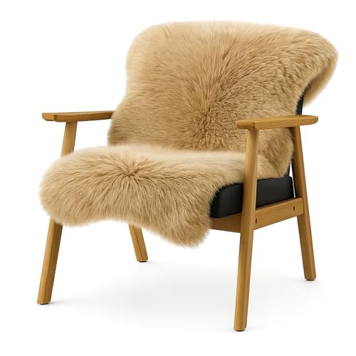 KARAT Lammfell echt - Umber Flauschige Stuhlkissen Schaffell Deko Teppich für Wohzimmer & Kinderzimmer, Sitzauflage, Dekofell, mit Lederrücken 90x60 cm (Audrey)