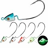 THKFISH Fishing Jig Heads Fishing Hooks Offset Hooks Offset Jig Heads for Bass Fishing Five Colors 1/4oz 10pcs