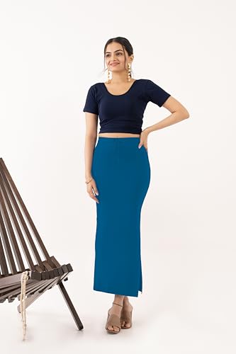 Image of DESI GIRL Cotton Lycra Stretchable Saree Shapewear Petticoat with Drawstring for Women | Fishcut Saree Petticoat with Side Slit for Easy Movement | Saree Shaper | Long inskirt