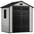 DWVO 6x4.4 FT Resin Storage Shed with Fence-Style and Side Windows, Lockable Door, and Vents for Garden, Backyard, Patio, Lawn, Blue-Gray