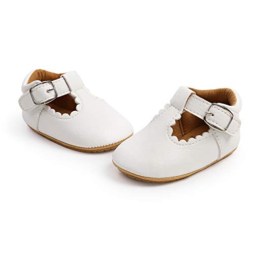 Sofmuo Baby Girl Mary Jane Flats Shoes Non Slip Soft Sole Infant Toddler First Walker Wedding Princess Dress Crib Shoes(A0/White,6-12 Months #TOP2